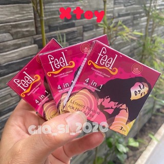 Bao cao su kéo dài thời gian Feel 4 in 1 mùi hương dâu có gai gân chống tuột