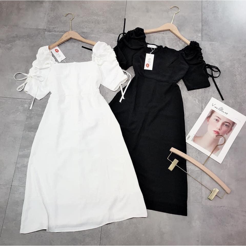 VÁY CỔ VUÔNG TAY BỒNG RÂY DÚT DÁNG XÒE | BigBuy360 - bigbuy360.vn