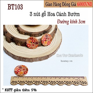 3 nút gỗ 3cm hình hoa cánh bướm BT103