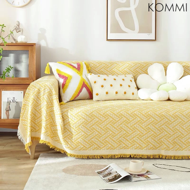 Vỏ bọc ghế sofa hình chữ T màu vàng phong cách bốn mùa
