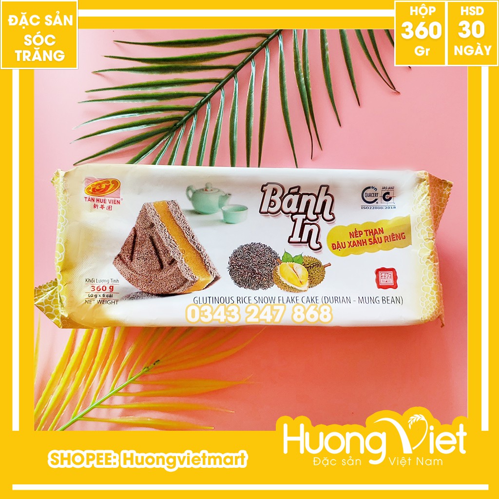 [6 BÁNH TRÒN] BÁNH IN NẾP THAN ĐẬU XANH SẦU RIÊNG 360g, đặc sản bánh in Sóc Trăng Tân Huê Viên