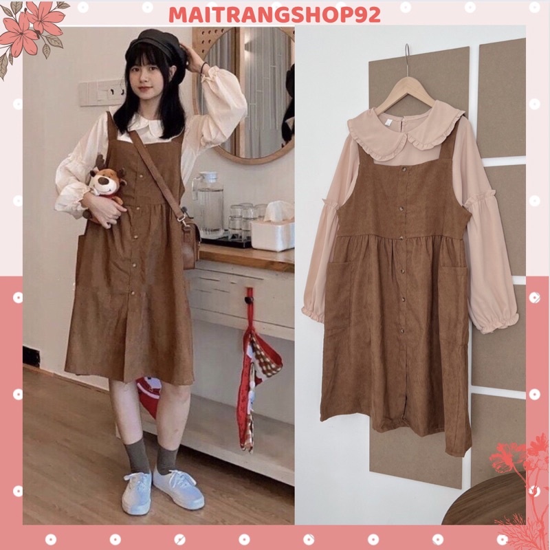 Set yếm nữ nhung vintage babydoll kèm áo cổ sen tiểu thư – (TTA36)