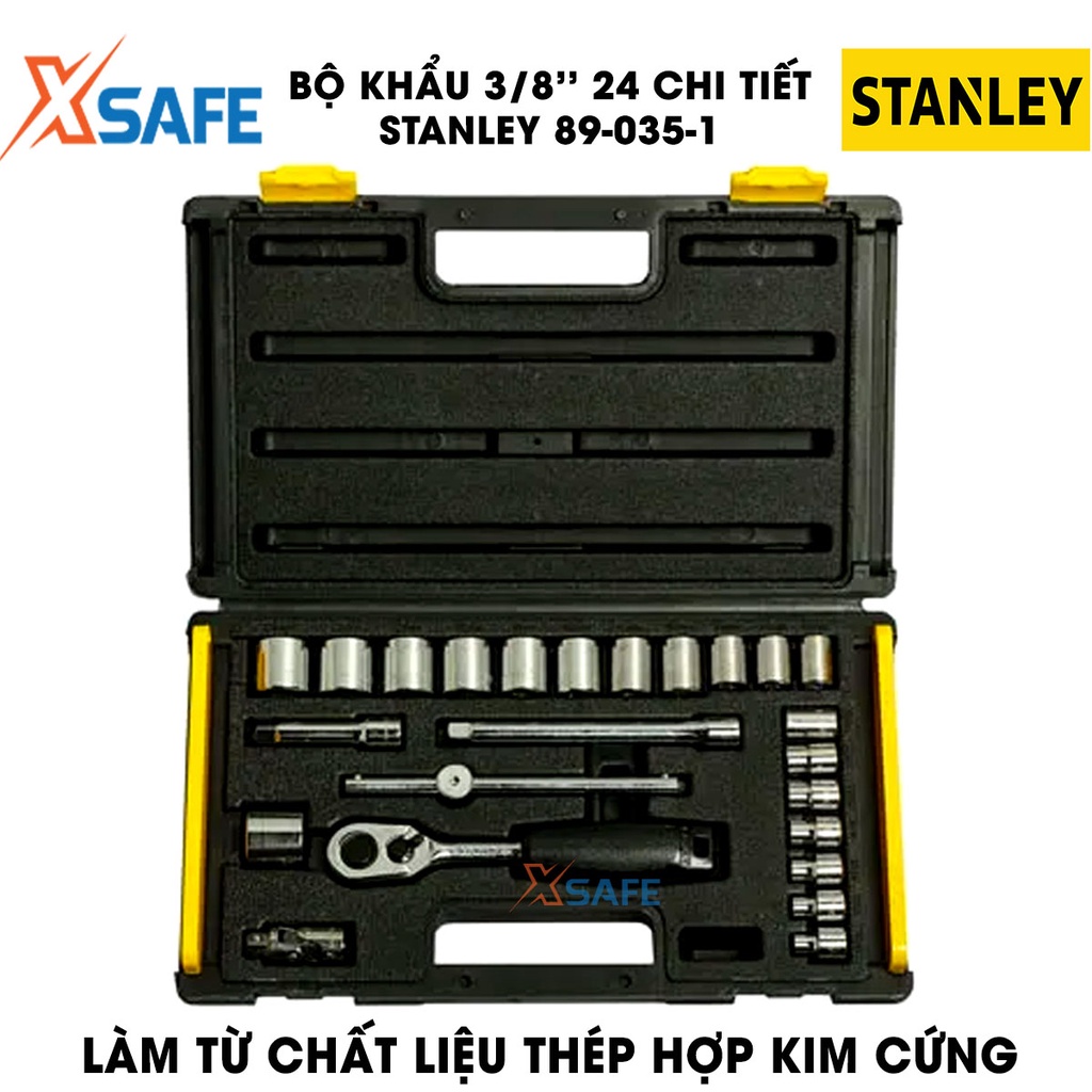 Đầu tuýp bộ 3/8 INCH 24 chi tiết STANLEY 89-035-1 thép CR-V cao cấp Đầu tiếp Stanley phủ lớp chống gỉ sét, độ bền cao