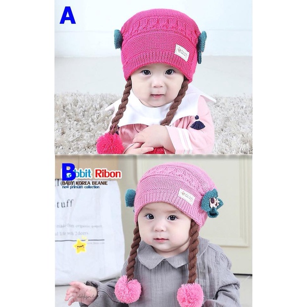 Mũ nón len tóc giả bím tóc tết dễ thương cho bé nhiều màu