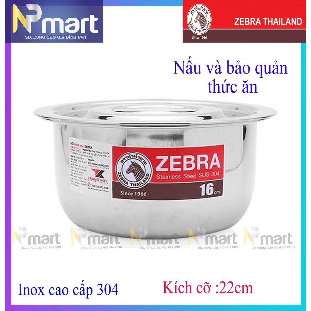 Thố INDIAN sâu lòng có nắp ZEBRA - size từ 18cm -28cm  1 Đáy Loại Dày, Inox 304 sáng bóng