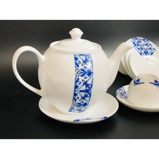 Bộ ấm chén thiết kế hoạ tiết gạch bông (Quà tặng gốm sứ)