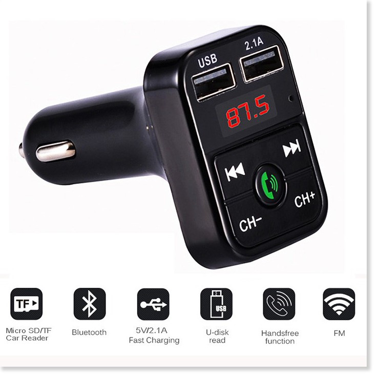 Tẩu sạc ô tô kiêm nghe nhạc MP3, kết nối điện thoại qua bluetooth, kết nối dàn âm thanh trên xe qua sóng FM