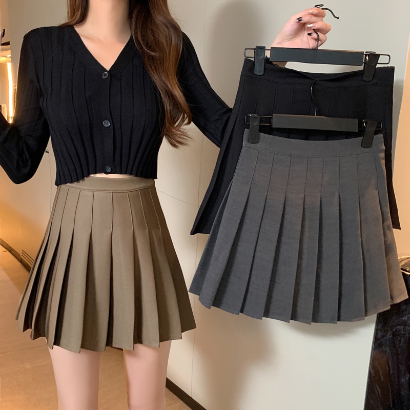 SUXI Chân Váy Màu Trơn Dáng Chữ A Thiết Kế Lưng Cao Xếp Ly Độc Đáo Thời Trang Mùa Thu Dành Cho Nữ