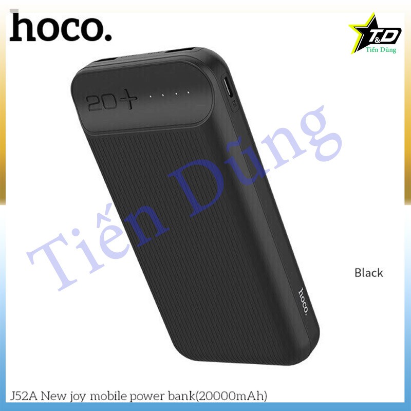 Pin sạc dự phòng Hoco J52 và J52A có 2 lựa chọn dòng 10.000mAh và 20.000mah có đèn led báo dung lượng pin và 2 cổng ra