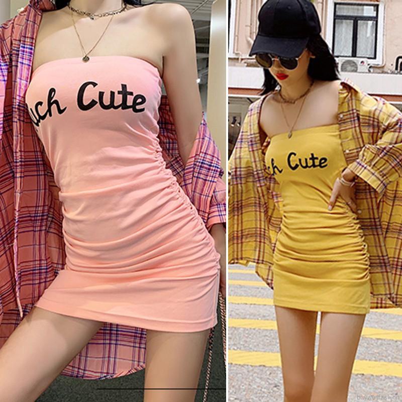 [Baywellfashion]Đầm bút chì hở lưng không tay in chữ