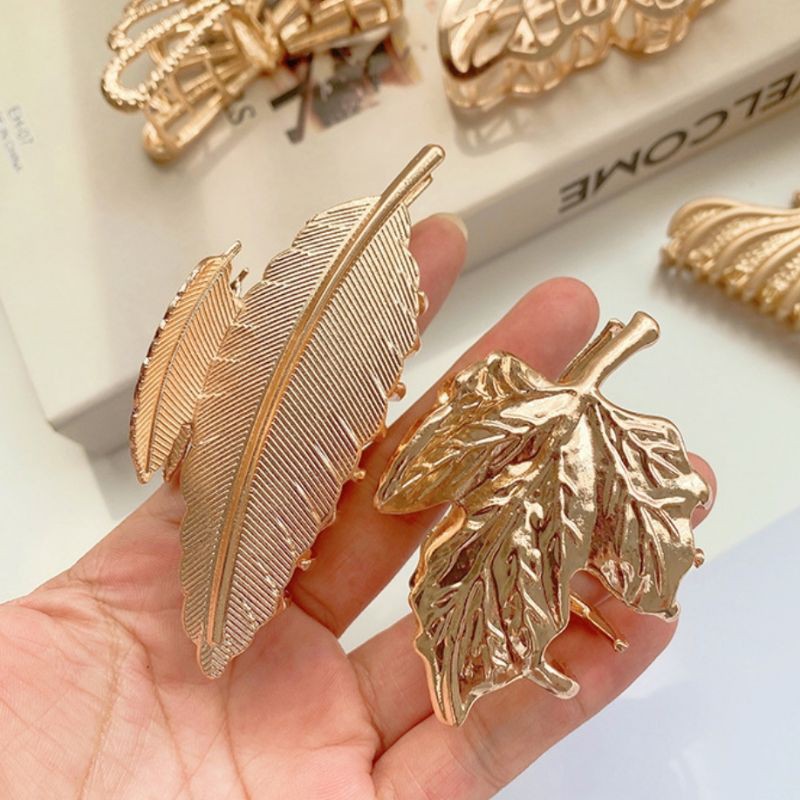 Kẹp tóc kim loại hình chiếc lá cổ điển sang trọng -L2
