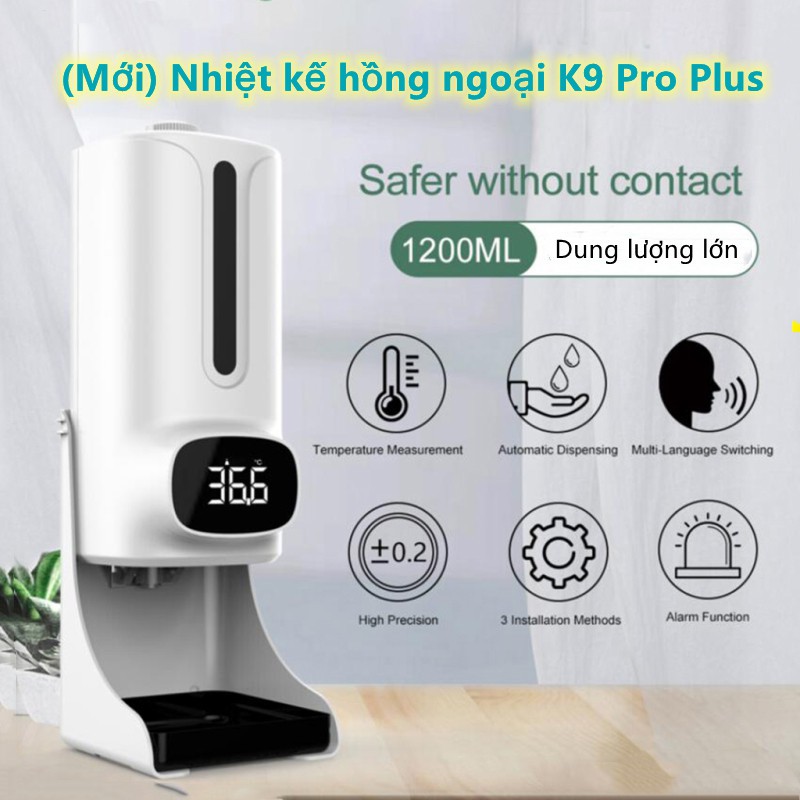 Nhiệt kế hồng ngoại không tiếp xúc K9 Pro Plus / K9 PRO DUAL / cảm biến nhiệt độ tự động / bình đựng xà phòng + bình xịt / đo lường chính xác / thích hợp cho trường học, trung tâm mua sắm