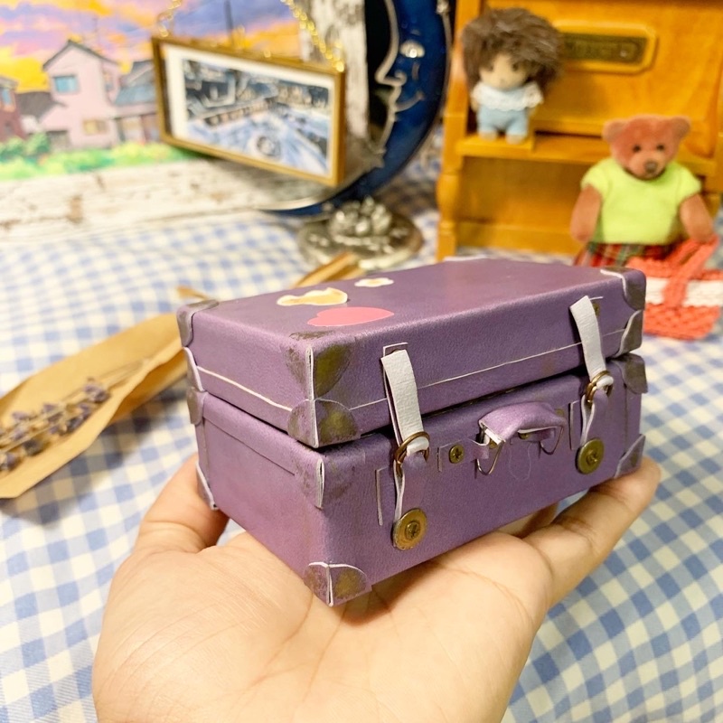 Vali da mini tím handmade đồ chơi decor dễ thương