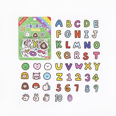 Túi 100 tấm sticker hình dán các con số và chữ cái đáng yêu