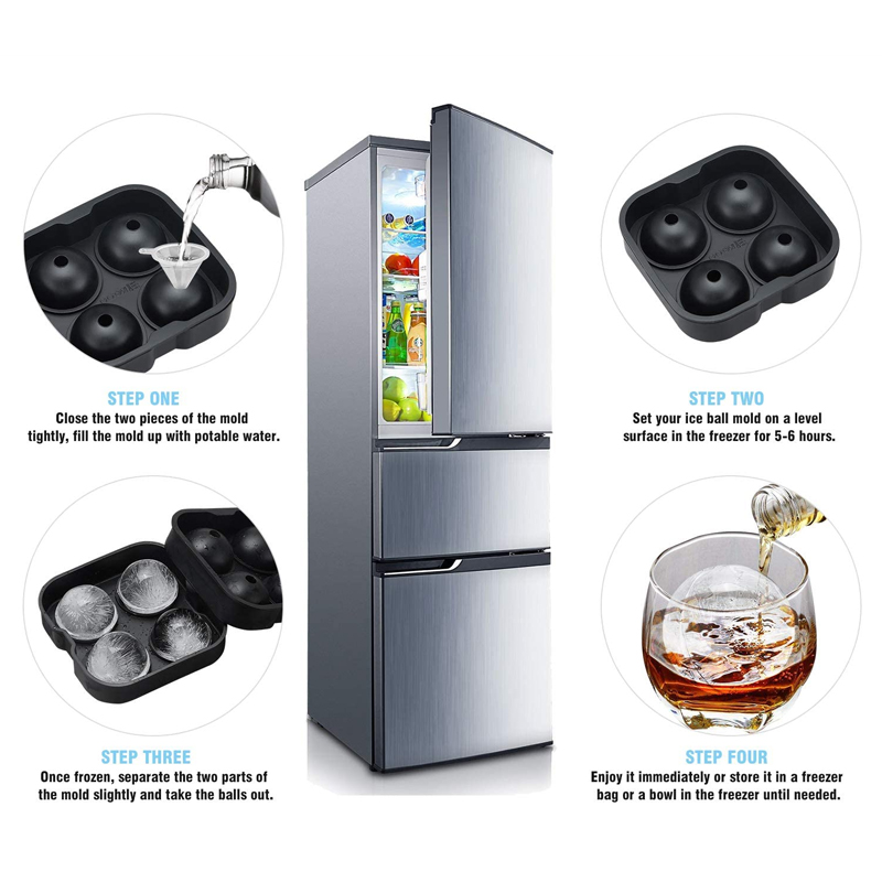 Khuôn Làm Nước Đá Anaeat 4 Ngăn Hình Khối 3D Bằng Silicon Cho Rượu Whisky/Đồ Uống Nhà Bếp/Quầy Bar