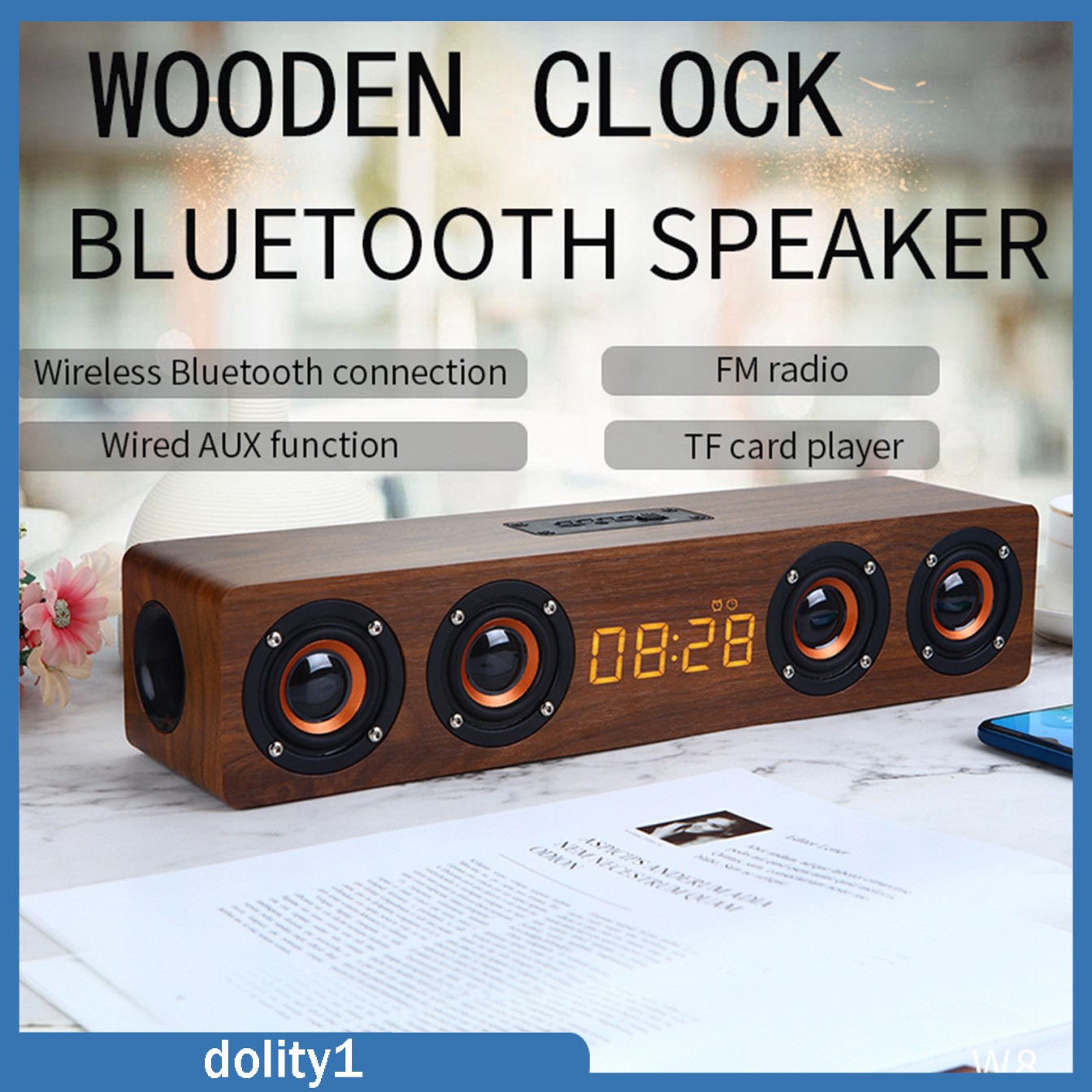 Loa Bluetooth 12w 4 Loa Chất Liệu Gỗ Phong Cách Retro