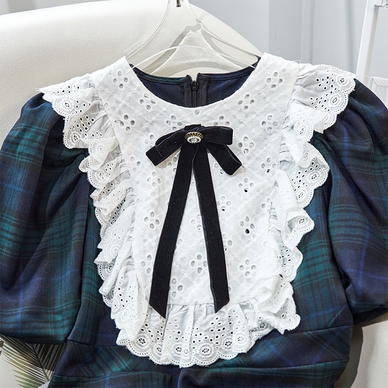 [ORDER] Đầm Chữ a Tay Phồng Thắt Nơ Phối Ren Kiểu Pháp Thanh Lịch Thời Trang Xuân Hè Cho Nữ VD029