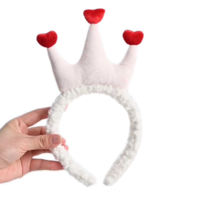 Flgo Băng Đô Vương Miện Nhồi Bông Mềm Mại Họa Tiết Trái Tim Hoạt Hình Làm Phụ Kiện Chụp Ảnh