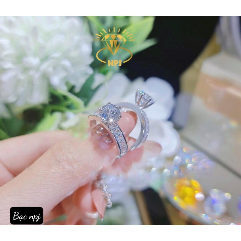 Nhẫn viền đá ghết đính đá, nhẫn nữ Bạc BNP