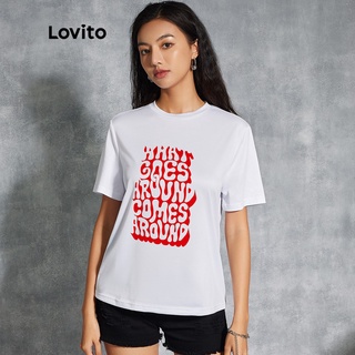 Lovito Chữ thường Graffiti Slogan Định vị In ấn Áo thun cơ bản L02A009 (Trắng)