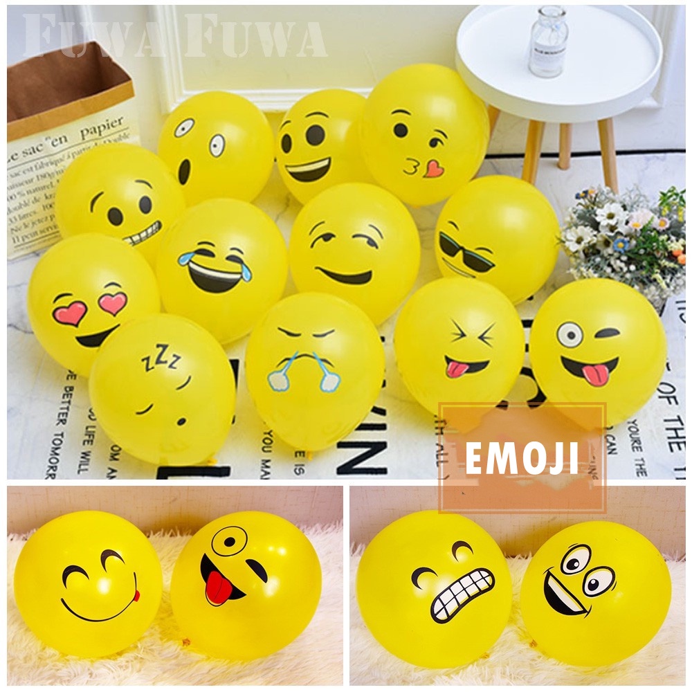 Set 6 Bong Bóng Cao Su 12 inch Hình Biểu Tượng Cảm Xúc Trang Trí Tiệc Sinh Nhật Cho Bé