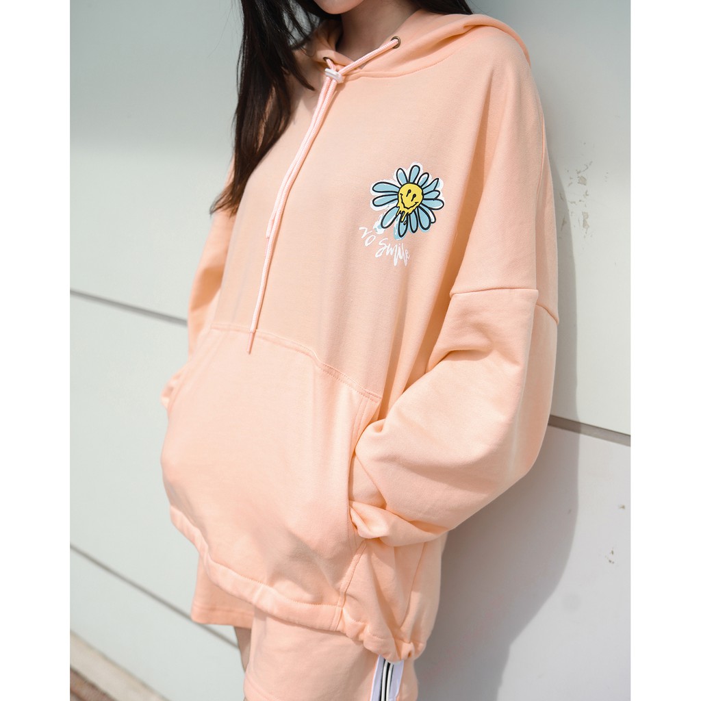 Áo Hoodie No Smile - Phía Trước Và Sau In Hình Sắc Nét - Chất Vải Nỉ Da Cá - Form Oversized Rộng Thoải Mái - Màu Cam