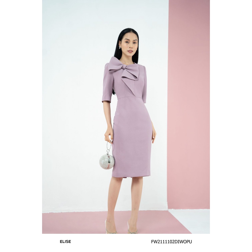 Đầm tím nhạt nơ vai thiết kế Elise FW2111102DIWOPU