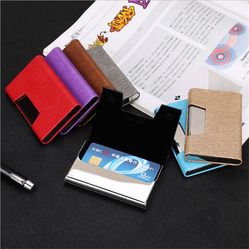 HYX Stainless Steel Faux Leather Card Case Business Name Card Holder