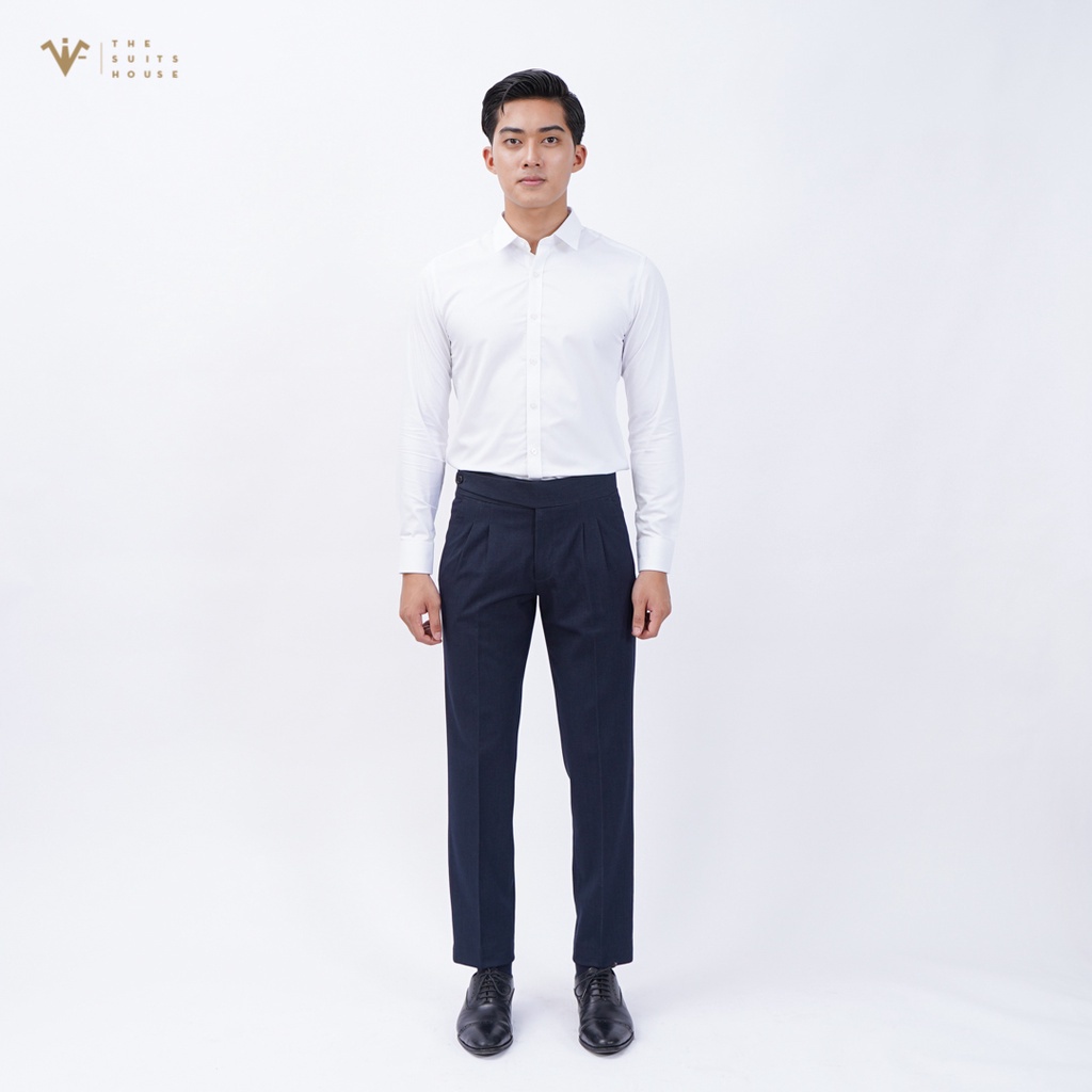 Quần âu nam sidetab xanh navy cạp cao xếp li thời trang form đẹp The Suits House