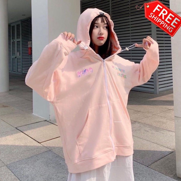 áo khoác nam nữ unisex form rộng Hàn Quốc, áo hoodie nam nữ form rộng có dây kéo Kido
