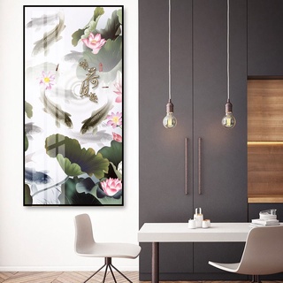 Tranh Treo Tường Cá Chép Và Sen Hồng - Tranh Phong Thủy Laminate Tráng Gương
