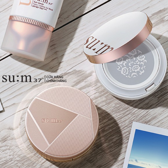 Chống nắng trang điểm dạng cushion Su:m37 Sun Away Cooling Sun CC SPF50+/PA+++ 15g (Tặng thêm lõi 15g)