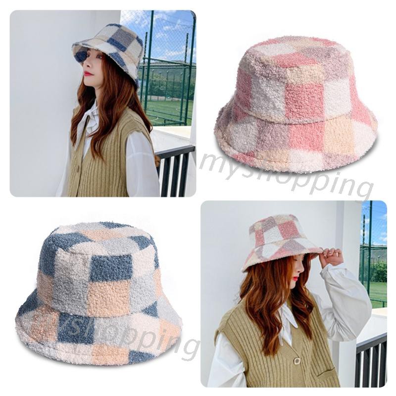 Mũ xô caro lông gợn ấm áp mùa thu đông