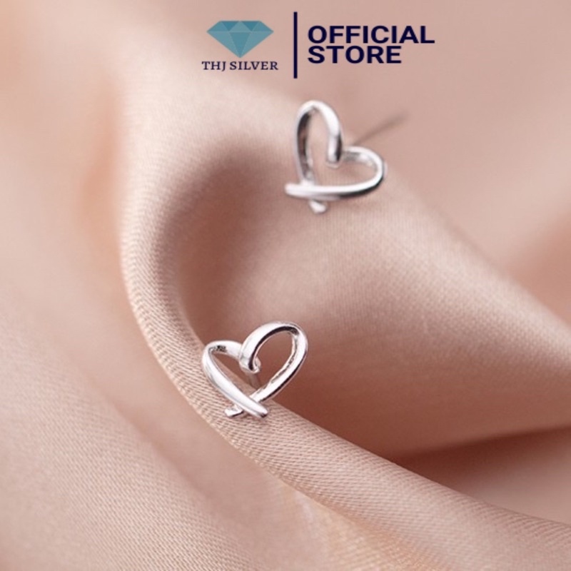 Bông tai nữ tim dáng cách điệu nữ tính chuẩn bạc ta -THJ SILVER