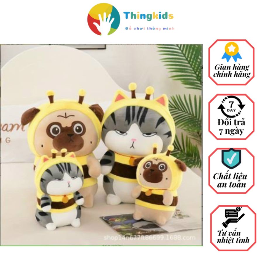 Gấu Bông Mèo Hoàng Thượng Béo Và Chó Mặt Xệ Cosplay Ong Vàng Kích thước 35-75cm - Thingkids