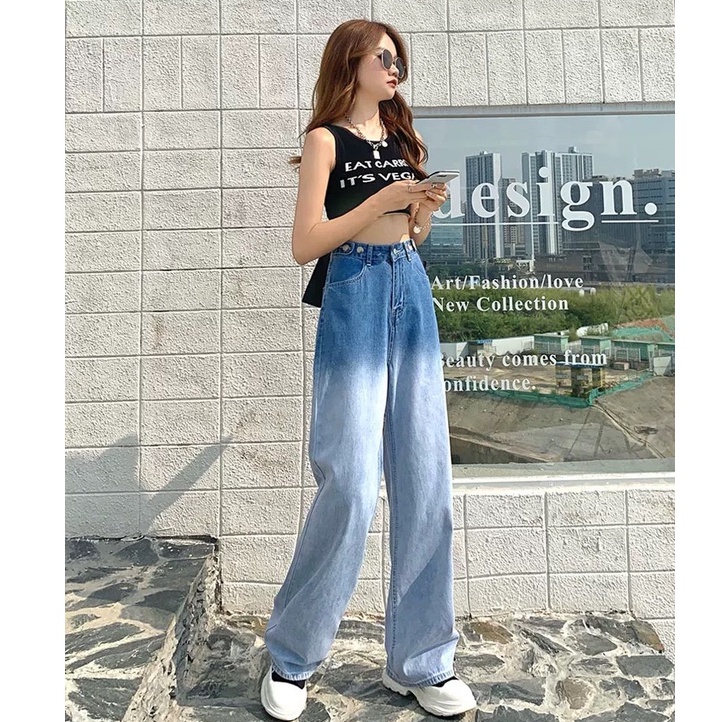 Quần Jeans Nữ Ống Suông - Quần Bò Nữ Ống Rộng Loang Màu Cá Tính