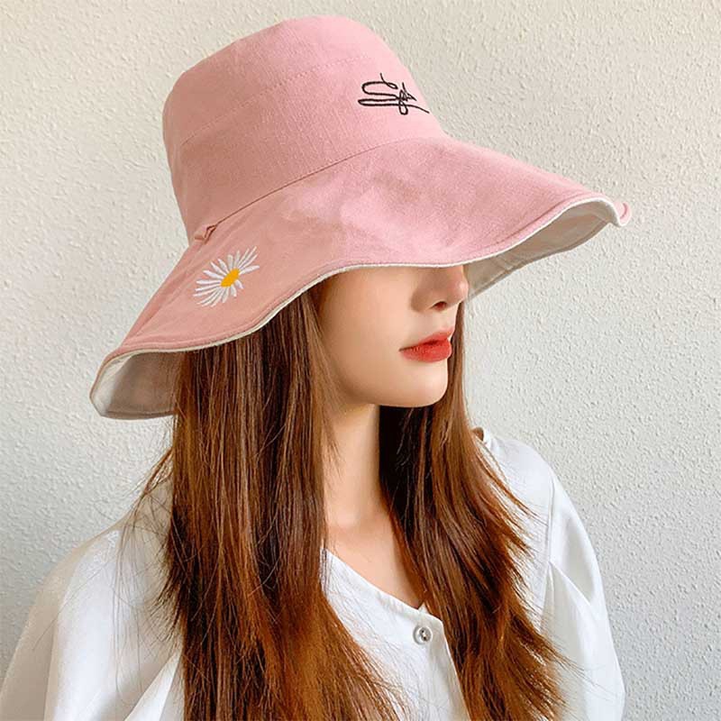 Nón Vành Rộng 2 Mặt Thêu Họa Tiết Hoa Cúc Phong Cách Cổ Điển Thời Trang Cho Nam Và Nữ