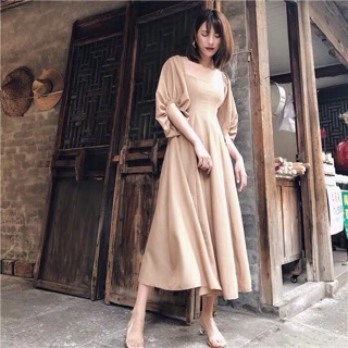 ĐẦM MAXI TAY PHỒNG CỔ U (KÈM HÌNH THẬT)