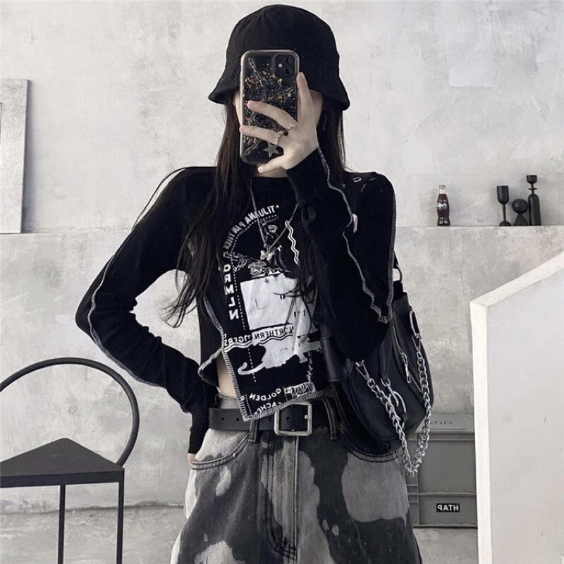 thanh lý pass áo croptop đen dài tay