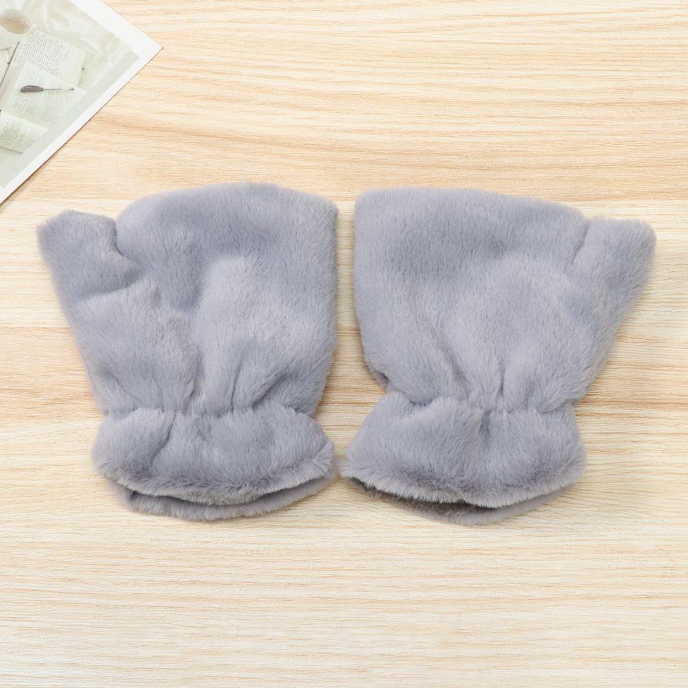 1 Găng Tay Giả Lông Thỏ Nửa Ngón Mềm Mại Dày Dặn Ấm Áp