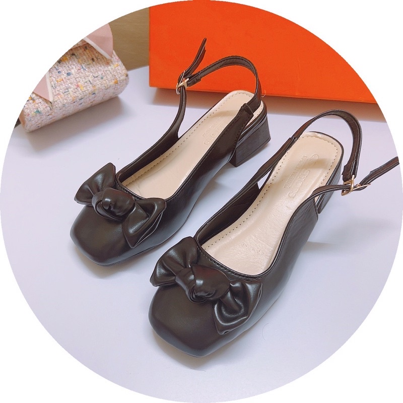 Giày sandal nơ ú bít mũi vuông đế vuông 3p cực dễ đi bao bền