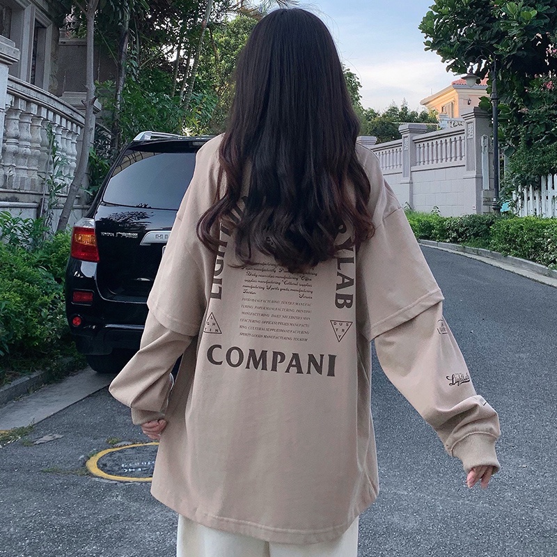 Áo thun dài tay giả hai lớp phong cách Hàn Quốc trẻ trung dành cho nữ | BigBuy360 - bigbuy360.vn