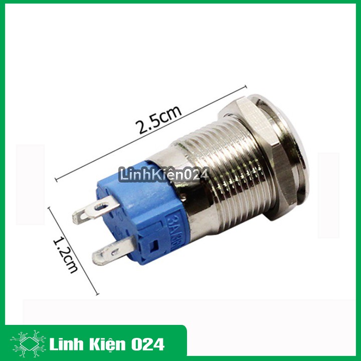 Nút Nhấn Đề Sắt Chống Nước Có Đèn Báo 12VDC-12mm Nhấn Nhả