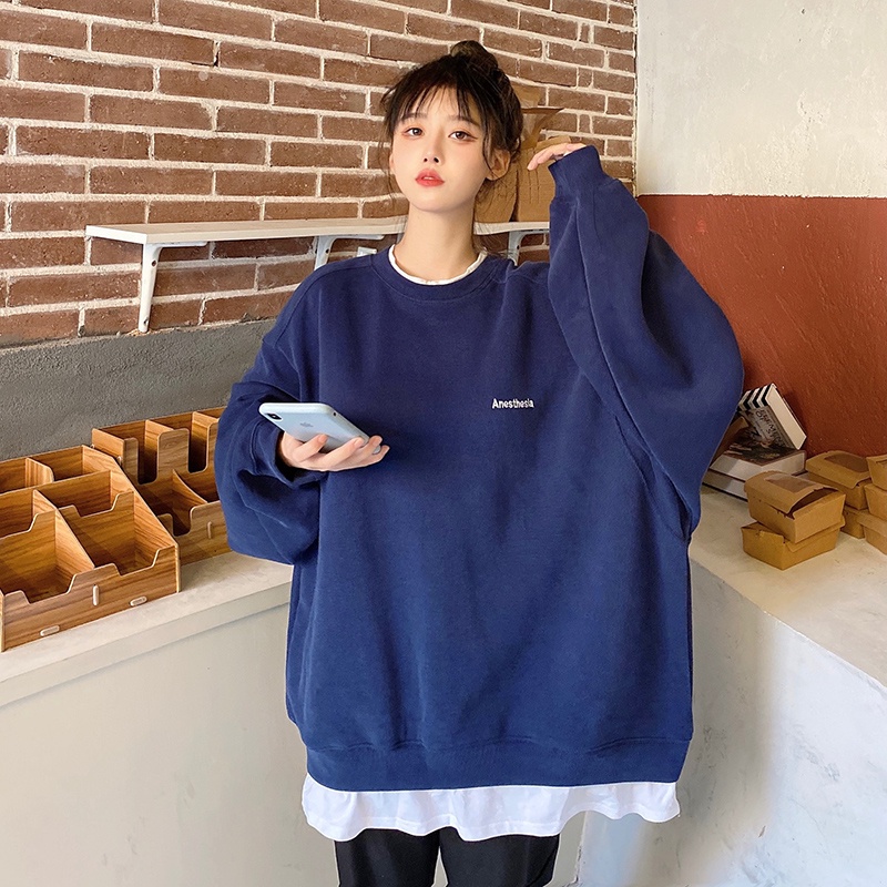 IELGY    Áo sweater Mỏng Tay Dài Cổ Tròn Dáng Rộng Thời Trang Cho Nữ