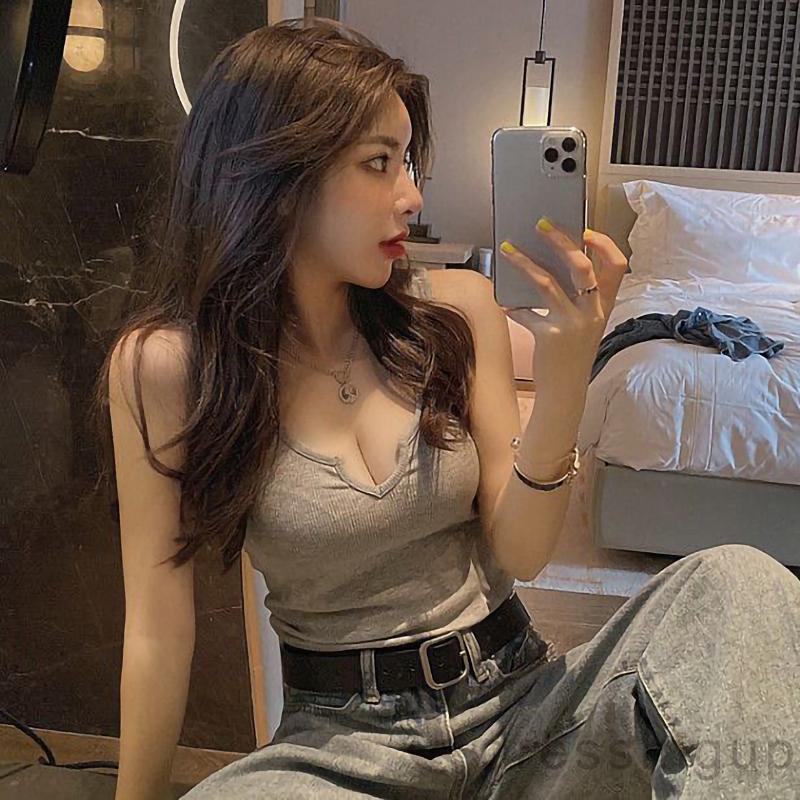 Áo Không Tay Cổ Chữ V Màu Sắc Đơn Giản Dành Cho Nữ