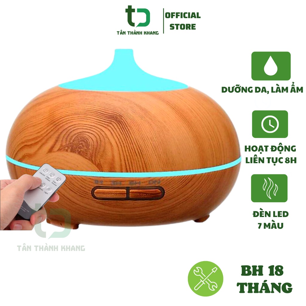 Máy khuếch tán tinh dầu, xông tinh dầu phun sương, đèn Led 7 màu, tặng kèm remote