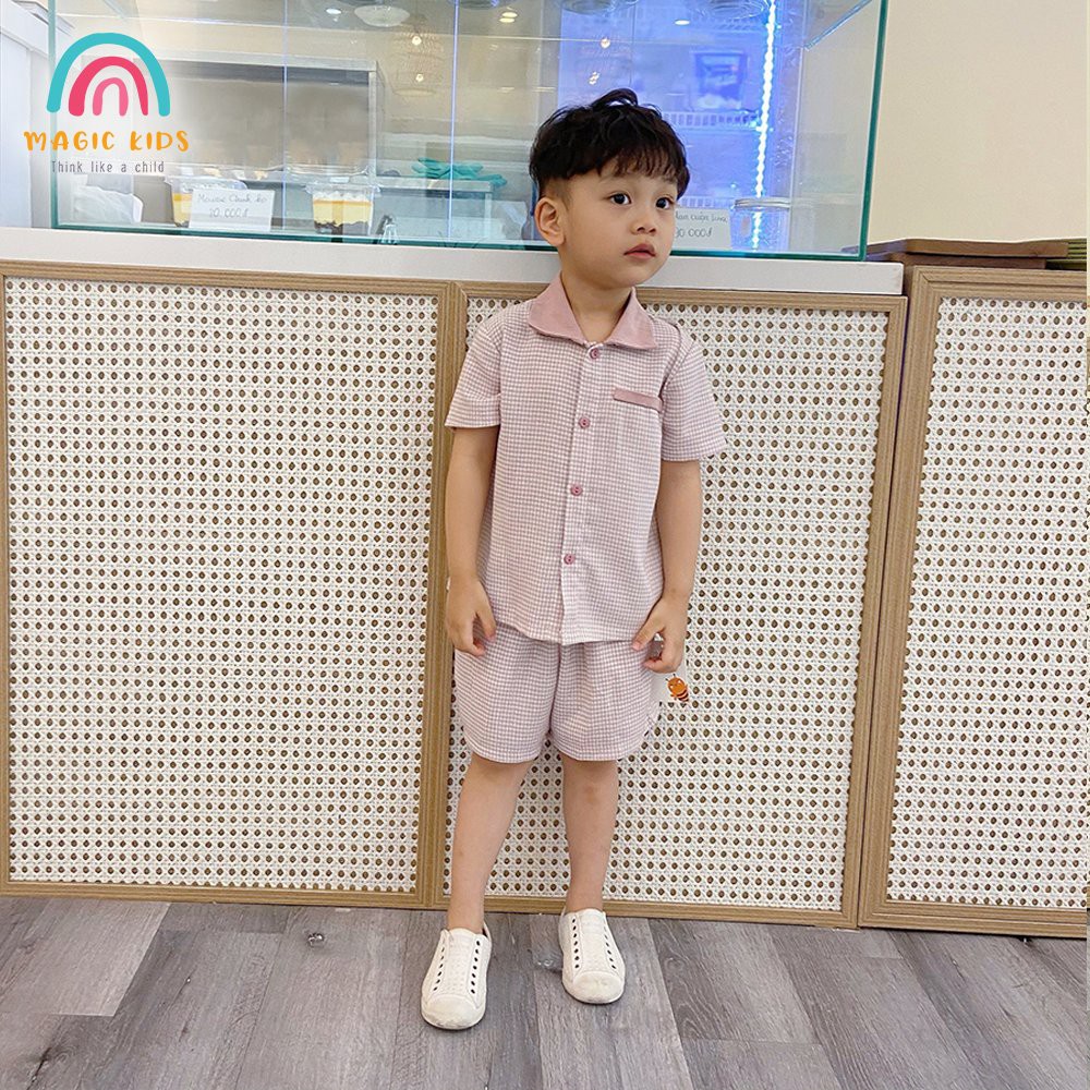 Bộ quần áo cộc tay kẻ caro phong cách Hàn Quốc cho bé trai bé gái từ 8 - 23kg - Thời Trang Bonkids