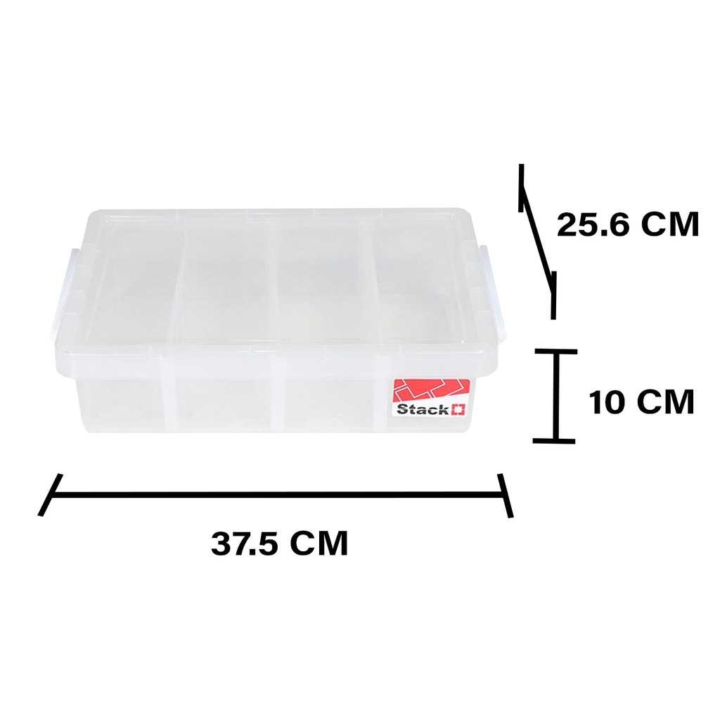 HomeBase STACKO Hộp nhựa đựng đồ nhiều ngăn có nắp bề mặt có lớp chống bám bụi Thái Lan W37.5xD25.6xH10Cm trắng trong