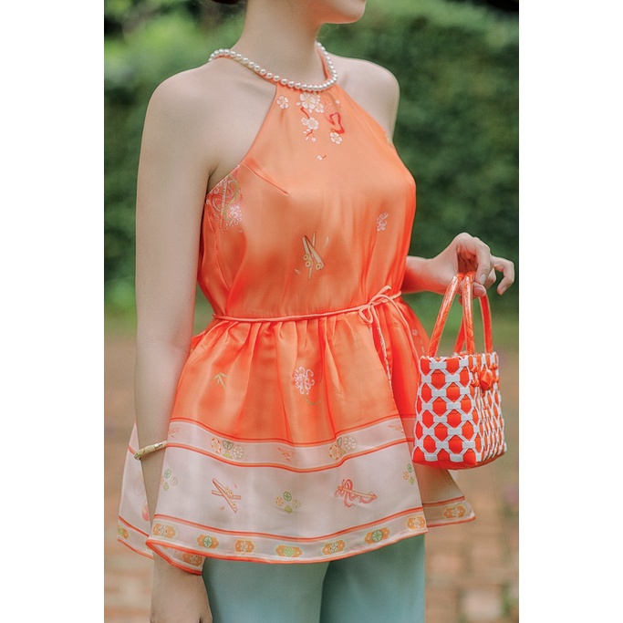 Sumire Store Áo yếm xòe organza Hoa Niên Ca - Cam