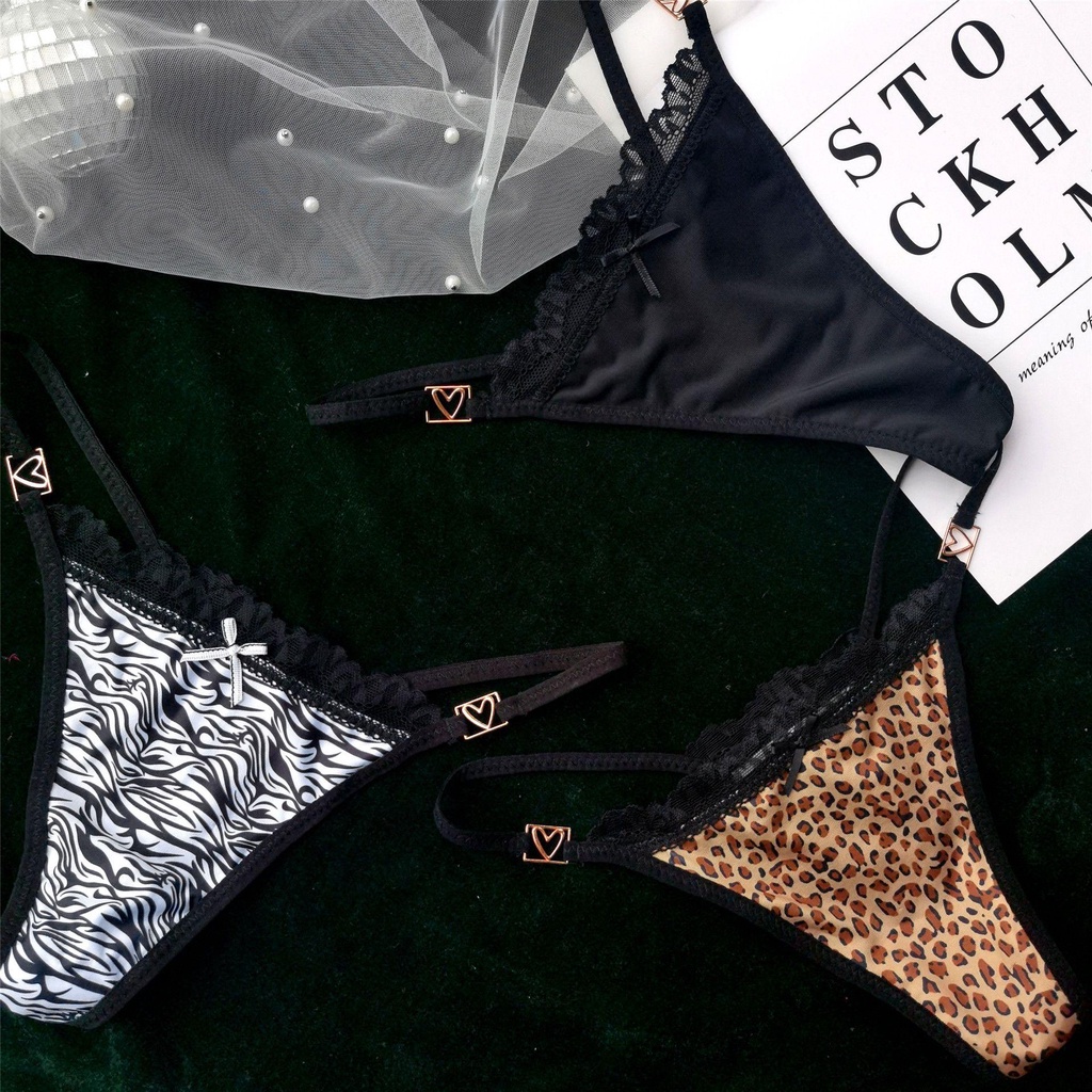 Quần Lót Chữ T Lưng Phối Ren Thắt Nơ Họa Tiết Kẻ Sọc Quyến Rũ Cho Nữ